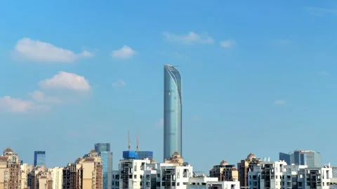 Time lapse cityscape at daytime blue sky, white clouds pass over the IFS Stock-Footage 151746824