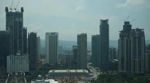 Time lapse cityscape with moving cloud, skyscraper, traffic and construction Stock Footage 37541629