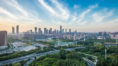 Time lapse of cityscape in nanjing city,Hexi new town ,sunset,china Stock Footage
