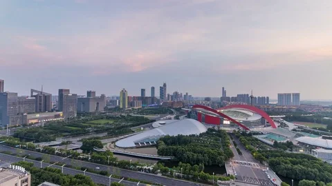 Time lapse of cityscape of nanjing Hexi new town from day to night,china Stock Footage 77201853