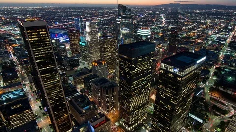 Time lapse of cityscape at night, Los Angeles, California, United States Видео 74980159