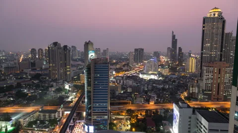 TIME LAPSE CITYSCAPE SKYLINE DAY TO NIGHT Stock Footage 48628799