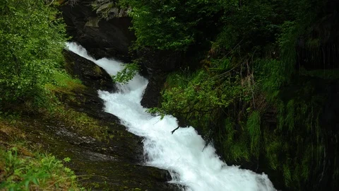 Time Lapse of Clear Waterfall Flowing in Geiranger Fjord Water Creek Nature Day Stock Footage 97446014