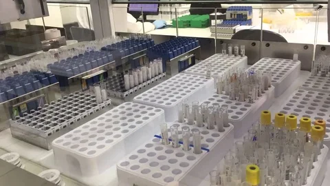 Time lapse clinical analysis laboratory machine Stock Footage 85324352