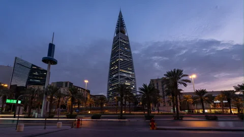 Time lapse clip of the Al Faisaliah Tower in Riyadh at sunrise Stock Footage 332696192