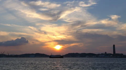 Time-lapse clip of dramatic sunset over Moji harbor. Stock Footage 67828518