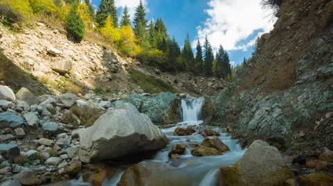 Time lapse clip. River in mountain valle. Tien Shan, Asia, Kazakhstan. Stock Footage 55425791
