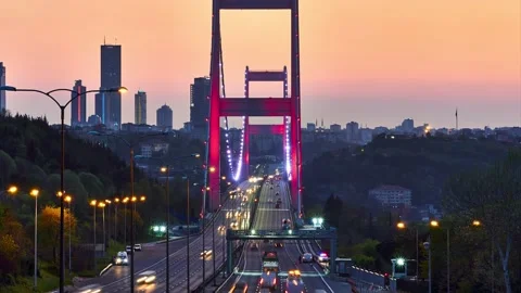 Time lapse clip with Second Bosphorus Bridge and traffic of cars, Istanbul Stock Footage 131323060