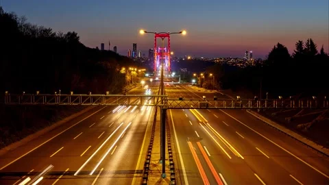 Time lapse clip with Second Bosphorus Bridge and traffic of cars, Istanbul Stock Footage 131324478
