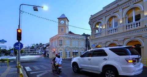 Time-lapse of clock on clock tower in Sino portuguese architecture Stock Footage 127576658