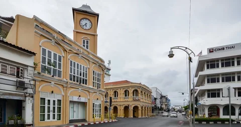 Time-lapse of clock on clock tower in Sino portuguese architecture style Stock Footage 128669714