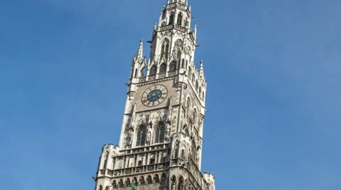 Time lapse of the clock on historical town hall on the main square Marienplatz Stock Footage 35917224