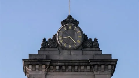 Time lapse of Clock moving on building, Edinburgh, Scotland Stock Footage 62314616