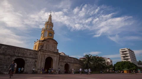 Time-lapse of Clock tower in Cartagena Colombia Video stock 63750746