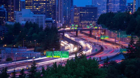Time Lapse Close Up of Freeway Traffic in Seattle Stock Footage 24975679
