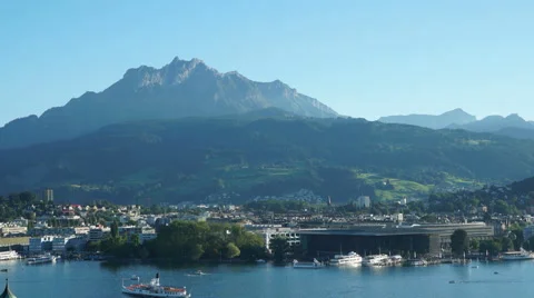 Time-lapse Close Lake Lucerne and Mt. Pilatus, Lucerne station, Switzerland Stock Footage 67509310