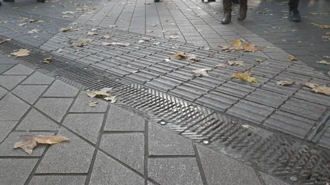 Time lapse. A close shot of a sidewalk with people walking in autumn. Stock Footage 167655781