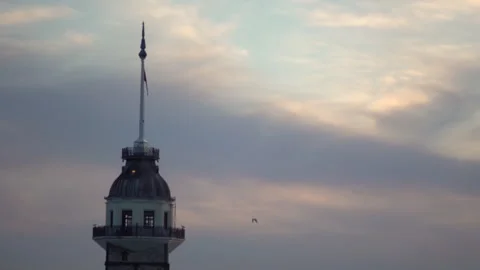 Time lapse of close up top of the maiden tower, Bosphorus, Istanbul, jk01 Stock Footage 259564967