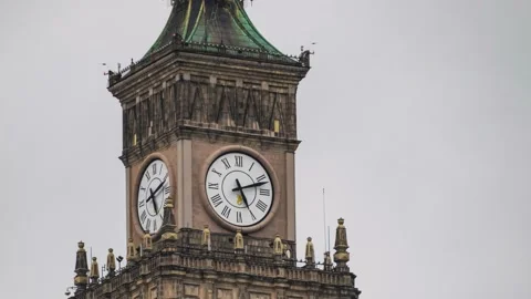 Time lapse of close-up on working city clock on Palace of Culture and Science in Stock Footage 196211623