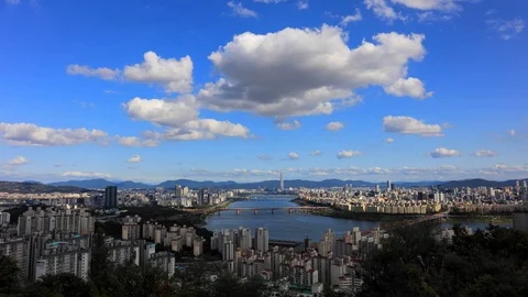 Time Lapse Cloud with blue sky and Han river Seoul city Seoul, South Korea. Stock Footage 98262593