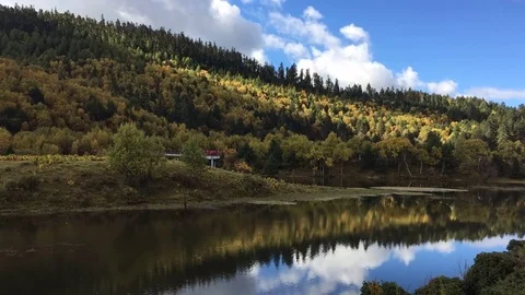 Time lapse cloud fly over the mountain and lake Stock Footage 82122668