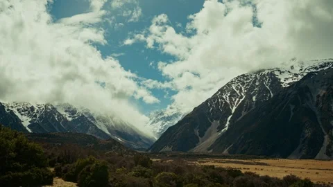 Time-Lapse of Cloud Sea Flowing Over Mount Cook Stock Footage 314039643
