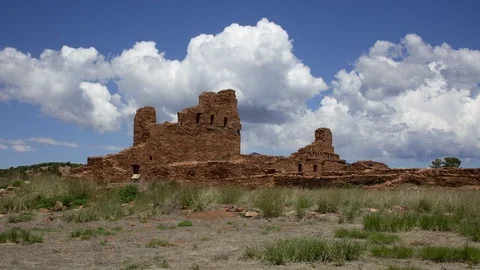 Time Lapse Of Clouds Above The Ruins Of The Abo Church In New Mexico Video stock 120750208