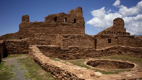 Time Lapse Of Clouds Above The Ruins Of The Abo Church And Kiva In New Mexico Stock Footage 120750363