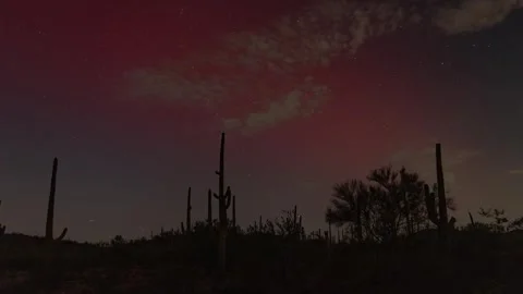 Time lapse of clouds and the Aurora Borealis over the Arizona desert Stock Footage 288468167