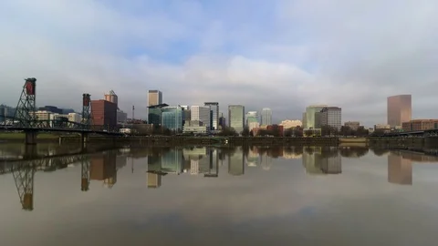 Time lapse of clouds and auto traffic downtown Portland Oregon with city skyline 動画素材 72396423