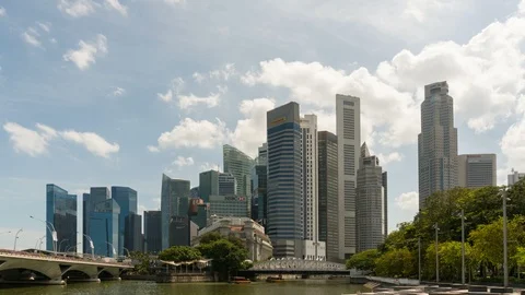 Time lapse of clouds and blue sky over downtown financial district Singapore 4k Stock Footage 86936381
