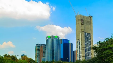 Time lapse clouds and construction static crane Stock Footage 96288987
