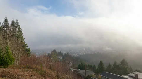 Time Lapse of Clouds and Fog over Portland Oregon Cityscape One Early Morning Stock Footage 45277141