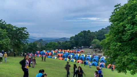 Time lapse of clouds and fogs moving across the camping area at Doi Samer Dao Stock Footage 219542716