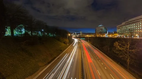 Time lapse of clouds and freeway light trails on interstate 84 in Portland OR 4k Stock-Footage 61119374