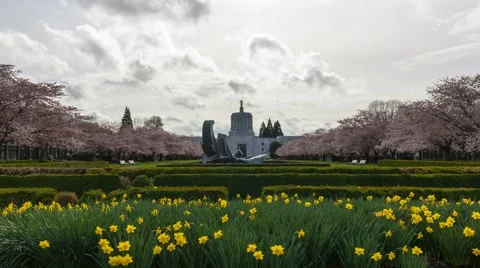 Time Lapse of clouds and people in Salem State Capitol during Spring season 4k Stock Footage 61119502