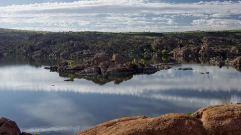 Time lapse of clouds and reflections at a peaceful scenic lake Stock Footage 282664900