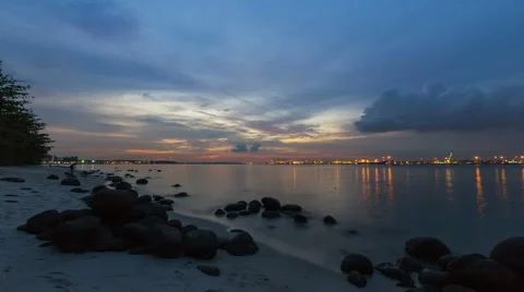 Time lapse of clouds and river from sunset into night at Punggol in Singapore 4k Stock Footage 61404365
