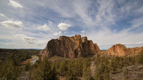 Time Lapse of Clouds and Rock Climbing Over Smith Rock in Central Oregon 1080p Stock Footage 49133621