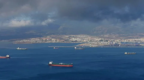 Time Lapse clouds and ships in Gibraltar bay Stock Footage 67664095