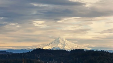 Time lapse of clouds and sky over snow covered mount Hood in Portland Oregon 4k Stock Footage 72396387