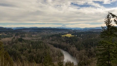 Time lapse of clouds and sky over Sandy River and Mt. Hood in Oregon 4k uhd Stock Footage 72785785