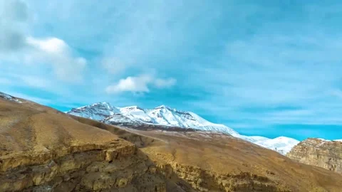 Time lapse of clouds and snow clad mountains while blue sky Stock Footage 171553738