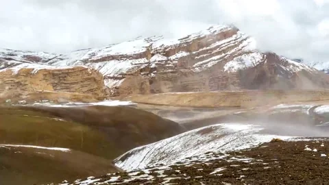 Time lapse of clouds and snow clad mountains while blue sky Stock Footage 171553748
