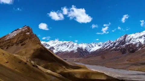 Time lapse of clouds and snow clad mountains while blue sky Stock Footage 171553752