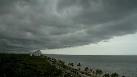 Time lapse of clouds and South Beach Miami shoreline with seaside highway Stock-Footage 117746350