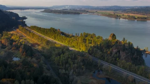 Time lapse of clouds and sun shade along Columbia River Gorge in Autumn Season Stock Footage 56763939