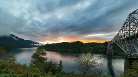 Time Lapse of Clouds and Sunset along Columbia River Gorge in Oregon Stock Footage 54482437