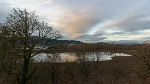 Time lapse of clouds and sunset over Oaks Bottom Wildlife Refuge Portland Oregon Stock Footage 59589326
