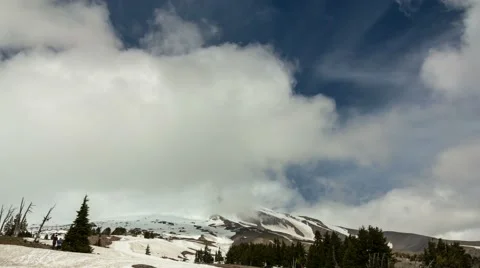 Time lapse of clouds and tourists on Mount Hood in Timberline Lodge Oregon 4k Stock Footage 63642855